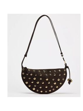 ZARA Studded Brown Shoulder Bag Half-Moon  in Dark Brown